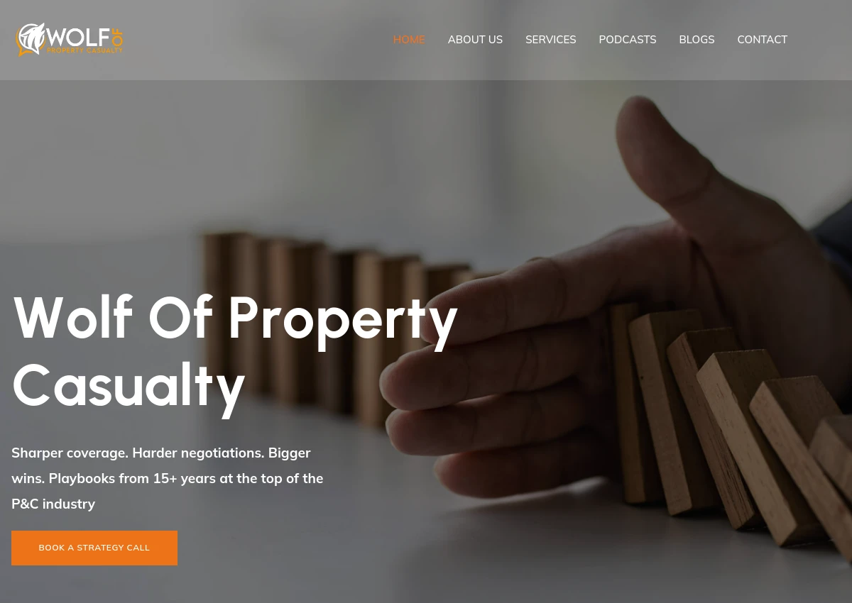 Wolf of Property & Casualty homepage screenshot